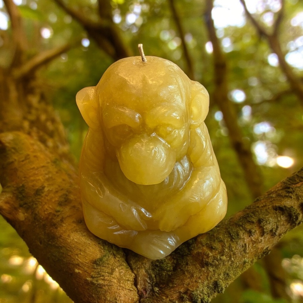 Vintage Playful Monkey Figural Candle Amber Orange Vanilla Scented